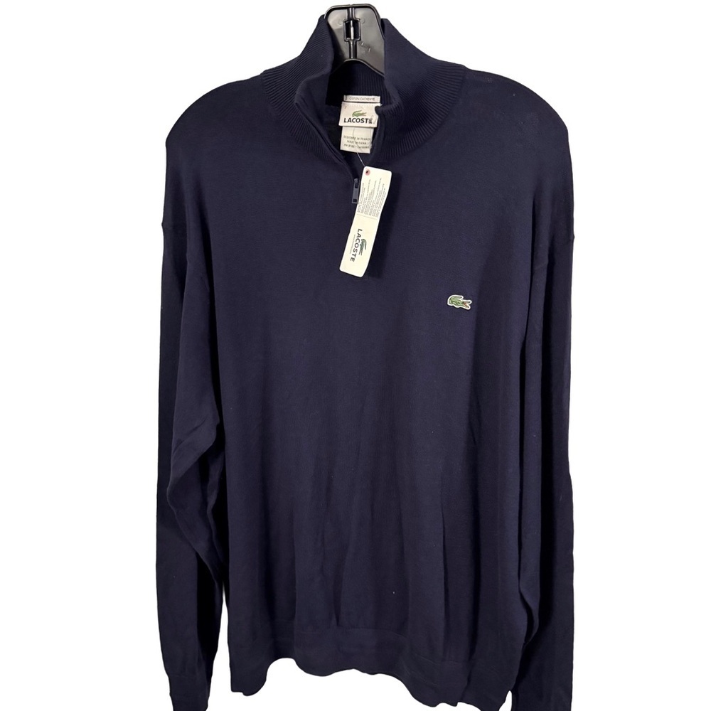 LACOSTE Men’s 1/4 Zip  Cotton & Cashmere SWEATER Navy Blue Sz 2XL (7) NWT